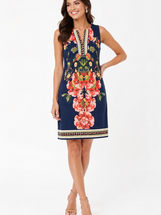 New York & Company Dresses & Skirts - New York & Company Navy Floral Sleeveless Shift Dress Size Small